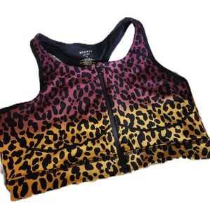 Torrid Ombre Leopard Front-Zip Sports Bra size 1 -purple and yellow